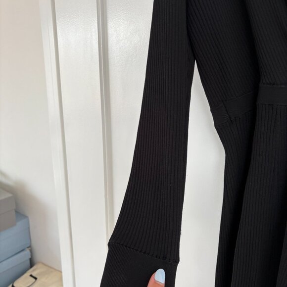 Self-Portrait Wrap Mini Dress Black Contrast Piping Ribbed Knit Chest Pockets - Picture 5 of 11